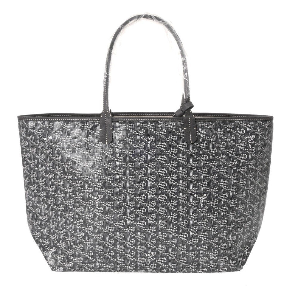 GOYARD Saint Louis Herringbone Gray Canvas Cheveroche Calfskin Tote Bag